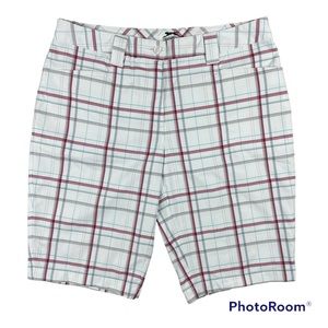 EUC Slazenger Women's Size 8 Plaid Bermuda Golf Shorts White Gray Pink Teal